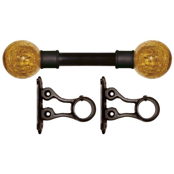The Artifactory 5 ft. Fixed Length 1 in. Dia. Metal Drapery Rod Set in Black with Amber Crackle Finial