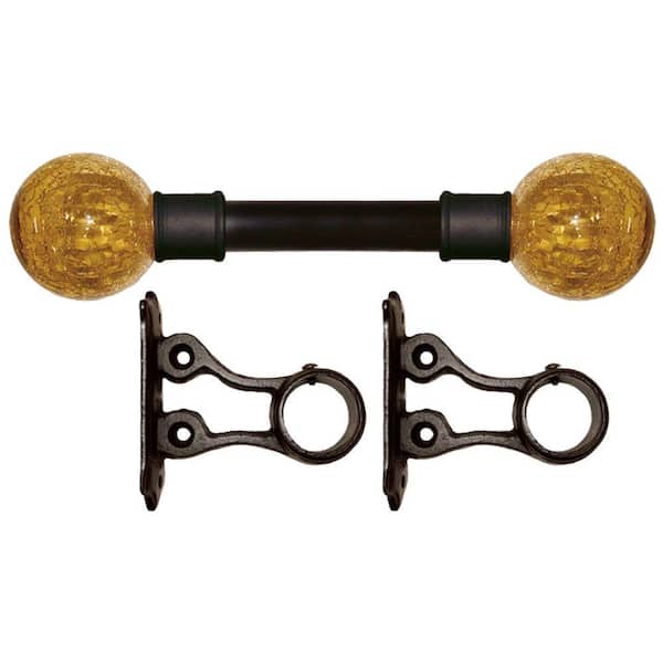 The Artifactory 7 ft. Fixed Length 1 in. Dia. Metal Drapery Rod Set in Black with Amber Crackle Finial