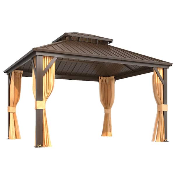 HOMMOW 12 ft. x 12 ft. Hardtop Gazebo with Galvanized Steel Double Roof and Aluminum Frame and with Premium Curtain and Netting