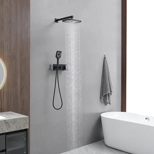 Single Handle 1-Spray System Shower Faucet 2.5 GPM with Adjustable Flow Rate Rainfall Handheld Shower Kit in Black