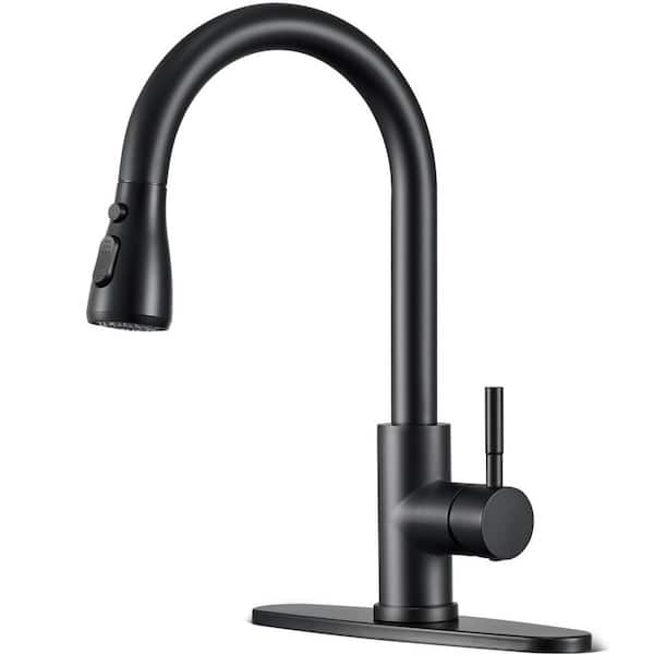 Modern 17. in Single-Handle Pull-Down Sprayer Kitchen Faucet with 3-Mode 360° Spout Swivel in Stainless Matte Black