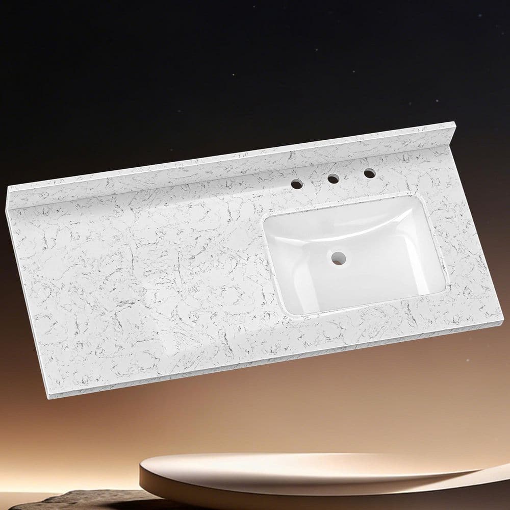 Zeafive CTK 48 in. W x 22 in. D Engineered Stone White Rectangular