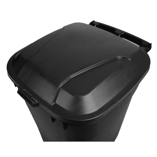Hyper Tough 45 Gallon Wheeled Heavy Duty Plastic Garbage Can, Attached Lid,  Black 