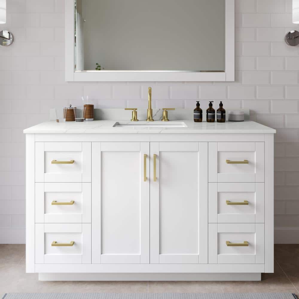 Miranda 54 in. W x 22 in. D x 33.75 in. H Single Bath Vanity in White with Giotto Quartz Top price history on PriceWatchPro