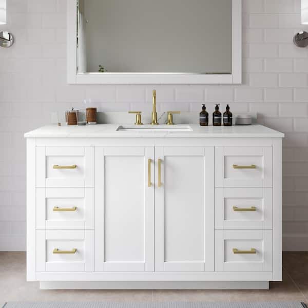 Wyndham Collection Miranda 54 in. W x 22 in. D x 33.75 in. H Single Bath Vanity in White with Giotto Quartz Top
