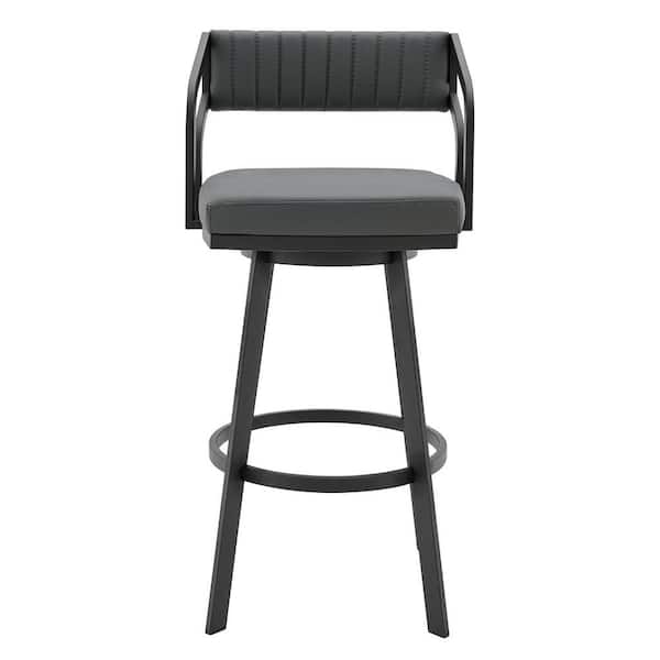 HomeRoots 26 in. Timeless Slate Grey Faux Leather Silver Finish Swivel Counter Stool