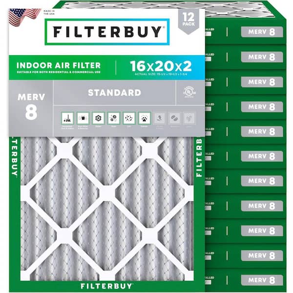 16 in. x 20 in. x 2 in. MERV 8 (FPR 5) Dust Defense Pleated HVAC AC Furnace Air Filters Replacement (12-Pack)