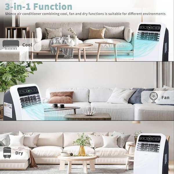 4,600 BTU (DOE) Portable Air Conditioner - Cools 200 sq. ft., Dehumidifier, Remote, 2-Speeds, Timer, White