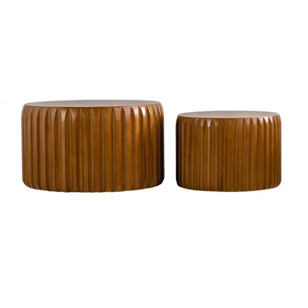 25.98 in. Brown Round Solid Wood Coffee Table with 2 Pieces, Fluted Texture, Nesting Design price history on PriceWatchPro