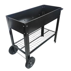 Black Metal Mobile Metal Raised Garden Bed Cart with Legs Elevated Tall Planter Box with Wheels for Outdoor or Indoors