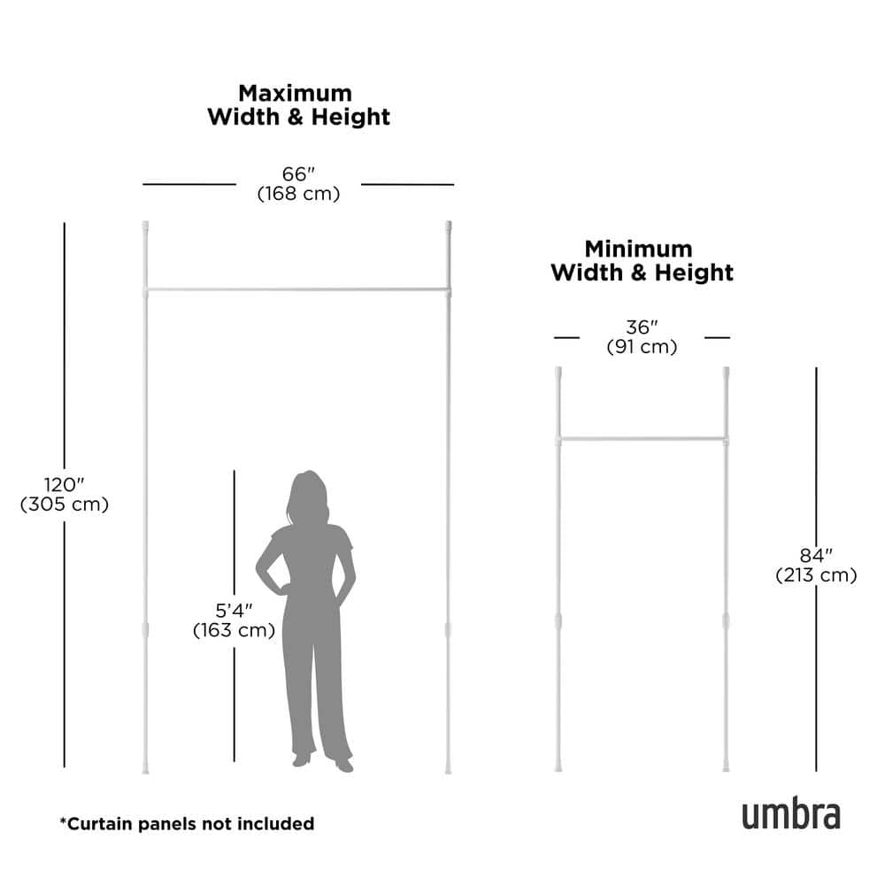 White Adjustable Tension Curtain Rod and Room Divider