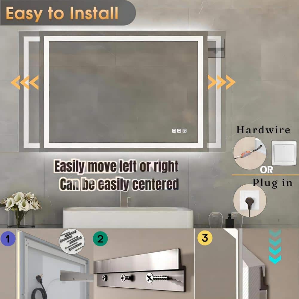 Rectangular Frameless LED Light Anti-Fog Bathroom Vanity Mirror