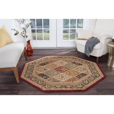 Sensation Red 5 ft. Octagon Traditional Area Rug