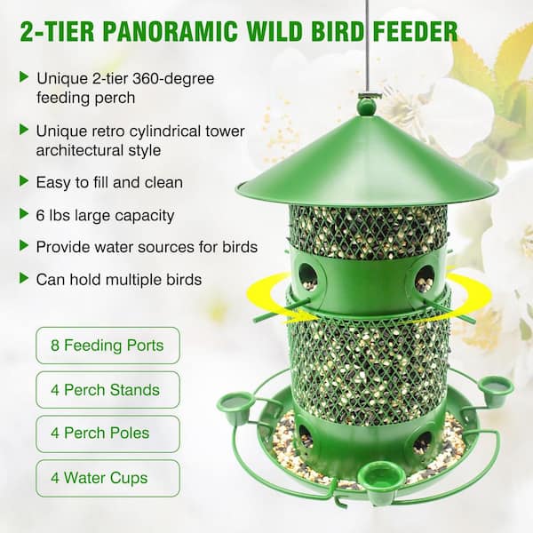 Unbranded - Exquisite Green Iron Squirrel Guard Hanging Multiple Bird Species Seed Feeder - 6 lbs. 1-Pack