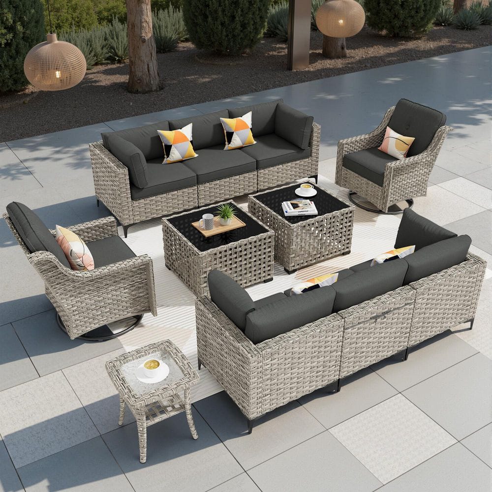 Blossom 11-Pieces Wicker Patio Conversation Seating Sofa Set with Black Cushions price history on PriceWatchPro