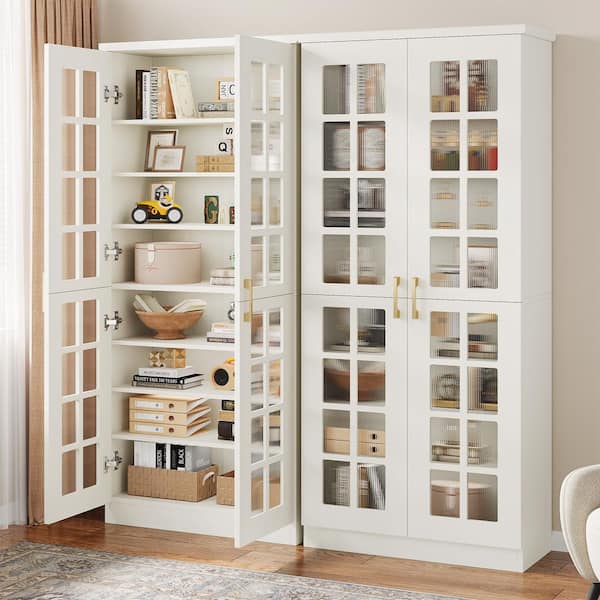 Frailey White 71 in. H Storage Cabinet with Adjustable Shelves Cupboard Storage Cabinet for Home Living Room 2-pieces