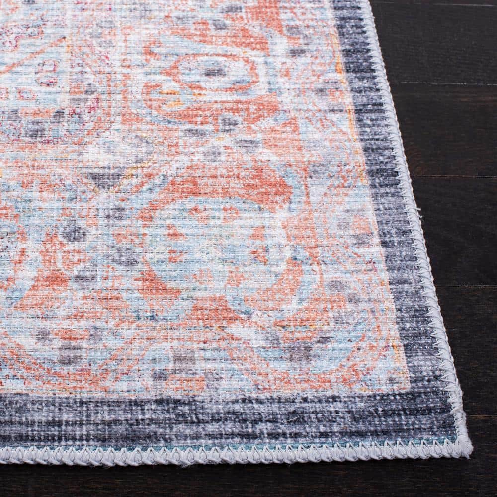 Serapi Blue and Terracotta Synthetic Chenille 4' x 6' Washable Rug