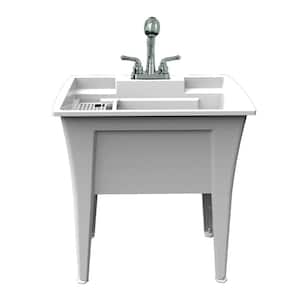 32 in. x 22 in. Polypropylene White Laundry Sink with 2 Hdl Non Metallic Pullout Faucet and Installation Kit
