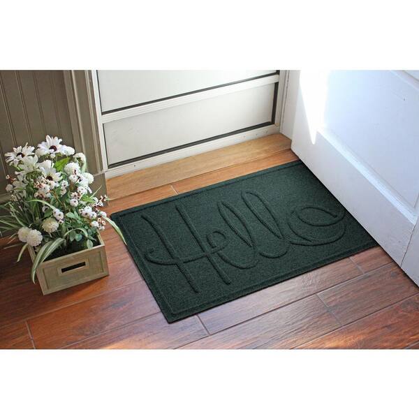 Bungalow Flooring Waterhog Simple Hello Evergreen 23 in. x 35 in. PET Polyester Indoor Outdoor Door Mat