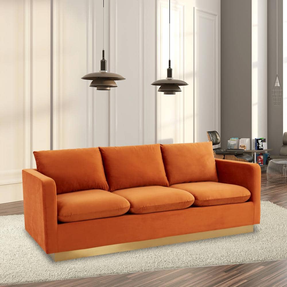Nervo Orange Marmalade Velvet Sofa with Gold Frame