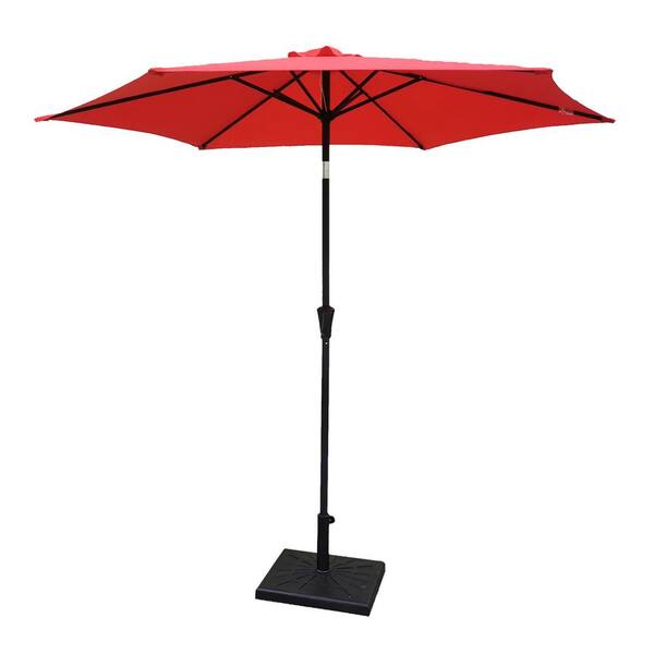 SUNRINX 8.8 ft. Aluminum Market Push Button Tilt Patio Umbrella in Red with Square Resin Base