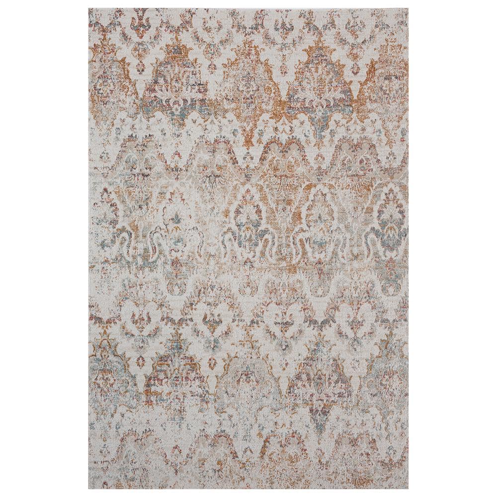 Anamica Distressed Beige/Cream 5 ft. 3 in. x 7 ft. 10 in. Rustic Damask Pol