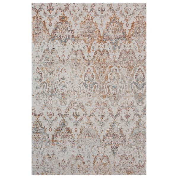 Unbranded Anamica Distressed Beige/Cream 5 ft. 3 in. x 7 ft. 10 in. Rustic Damask Polypropylene Indoor/Outdoor Area Rug