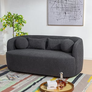 68 in. W Dark Gray Boucle Upholstered 2-Seats Loveseat with Pillows
