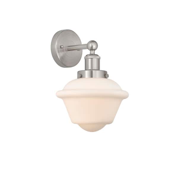 Oxford 1-Light Brushed Satin Nickel Wall Sconce with White Glass Shade