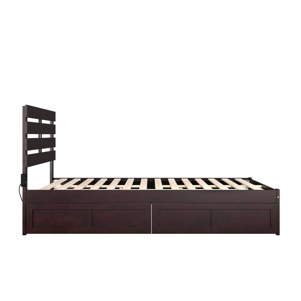Espresso Wood Queen Bed with Storage Drawers and Slats