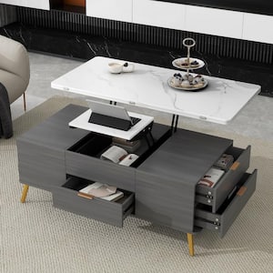 Modern 47.2 in. White and Gray Rectangle MDF Lift Top Coffee Table with Storage Shelves and Drawers