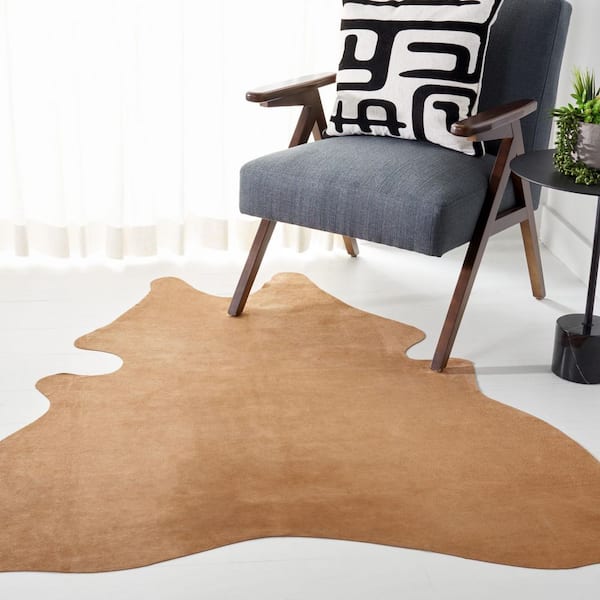 Suede Cowhide 5 ft. x 7 ft. Light Beige Solid Color Area Rug