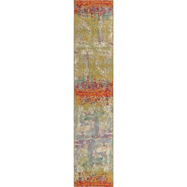 Unique Loom Outdoor Modern Crumpled Multi 2 ft. 7 in. x 12 ft. 2 in. Area Rug