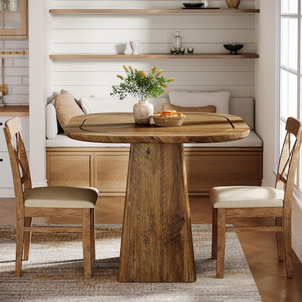 31.5 in. Rustic Brown Square Wood Dining Table for 2-4, Farmhouse Table with Heavy-Duty Pedestal Base for Dining Room