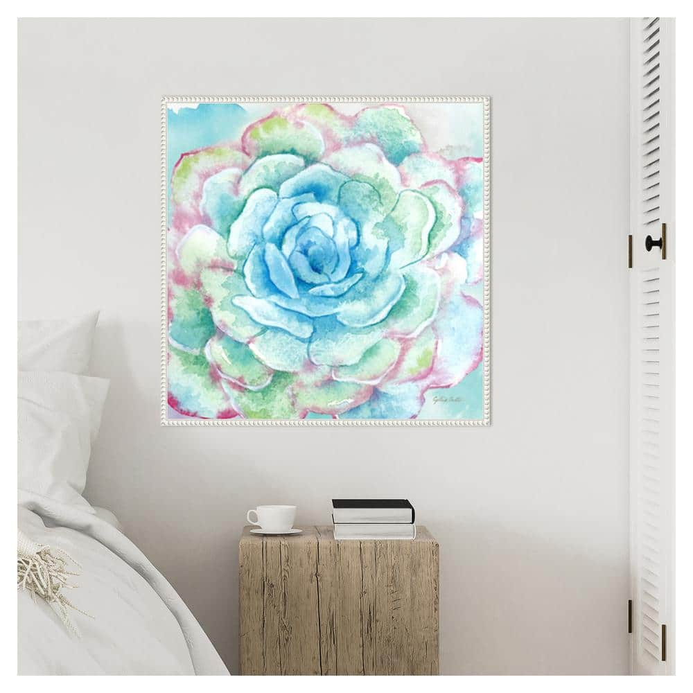 Sweet Succulents I 30"x30" Watercolor Canvas Print in White Frame