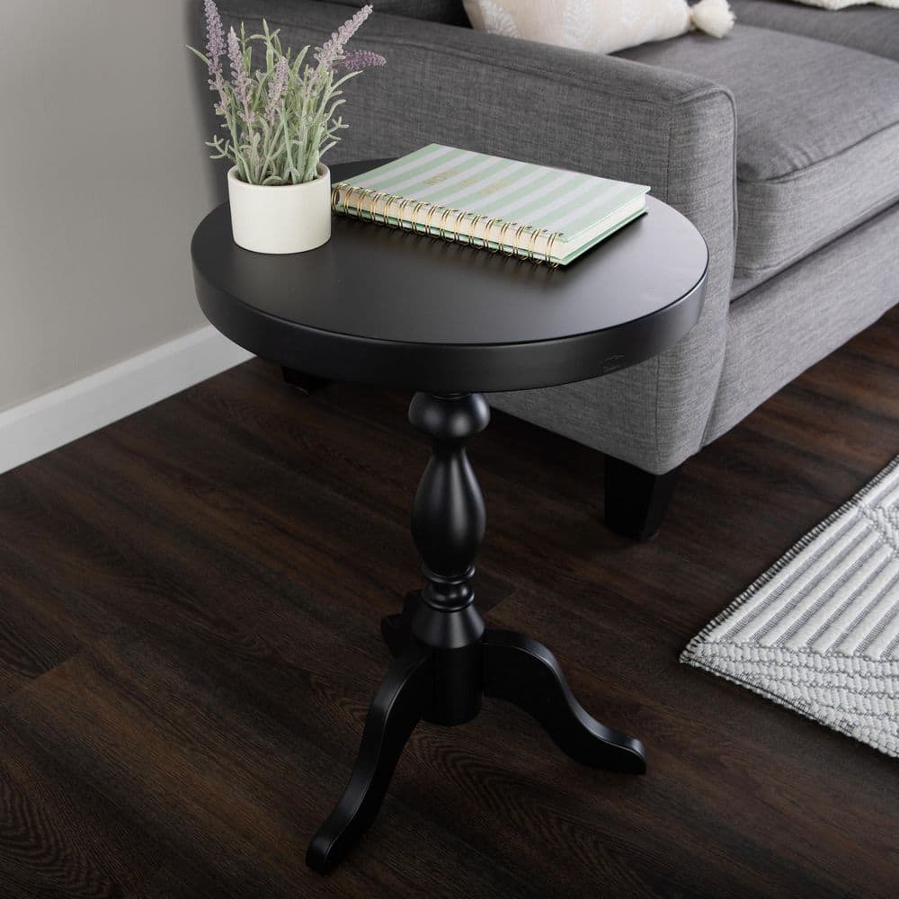 15.75 in. Round Wood Pedestal Side Table, Black - thumbnail 2