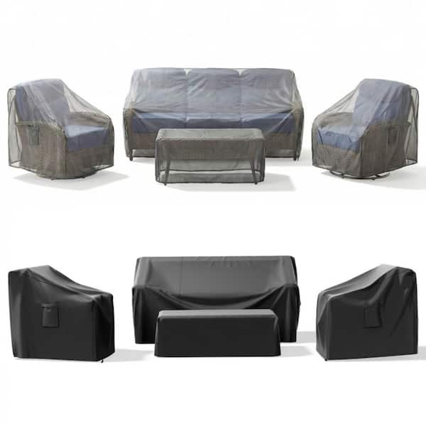 Outdoor Waterproof Furniture 4-Piece Set Covers Rattan Conversation Set Furniture Covers, Black