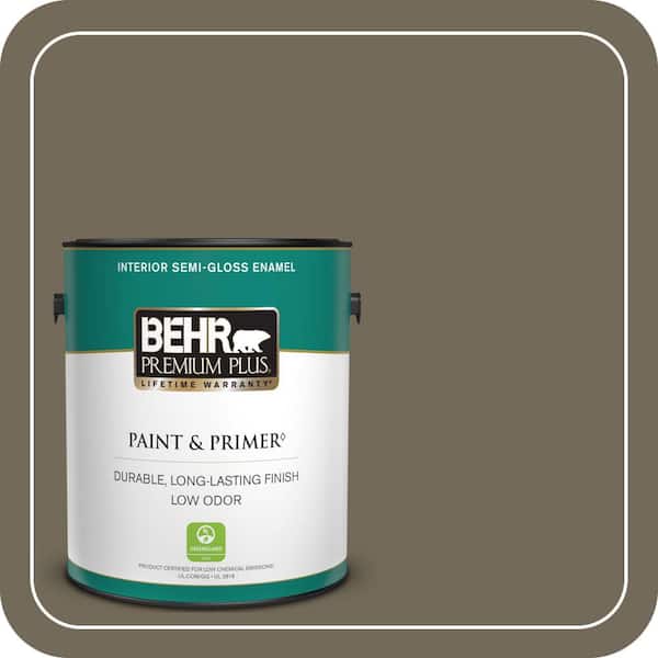 BEHR PREMIUM PLUS 1 gal. #720D-6 Toasted Walnut Semi-Gloss Enamel Low Odor Interior Paint & Primer