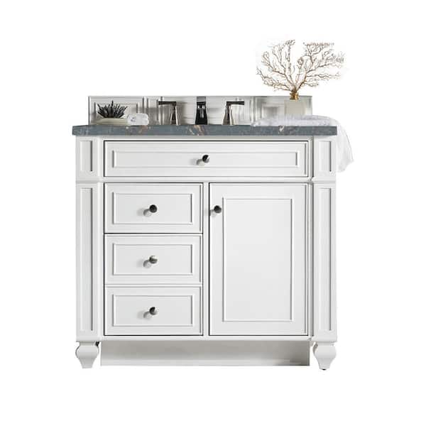James Martin Vanities Bristol 36.0 in. W x 23.5 in. D x 34.0 in. H Single Bathroom Vanity in Bright White with Parisien Bleu Quartz Top