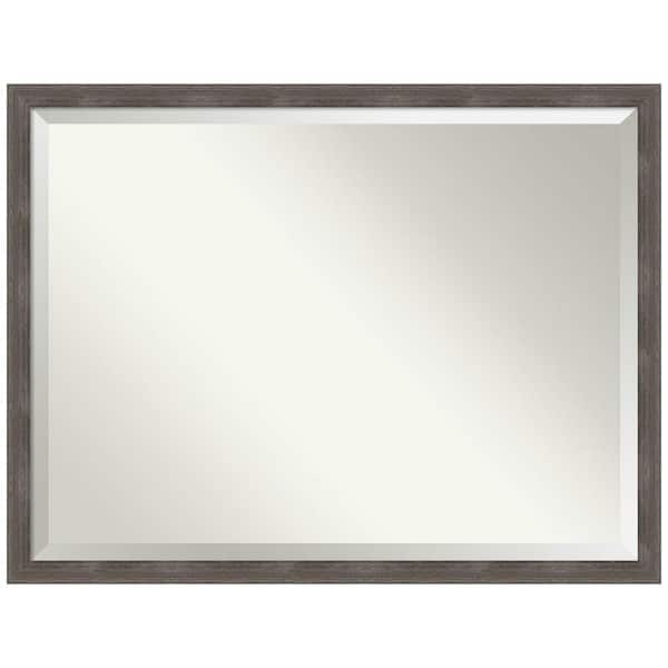 Pinstripe 32.50 in. x 42.50 in. Rustic Rectangle Framed Lead Grey Bathroom Vanity Wall Mirror