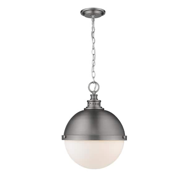 Unbranded 2-Light Antique Nickel Pendant with Opal Etched Glass Shades