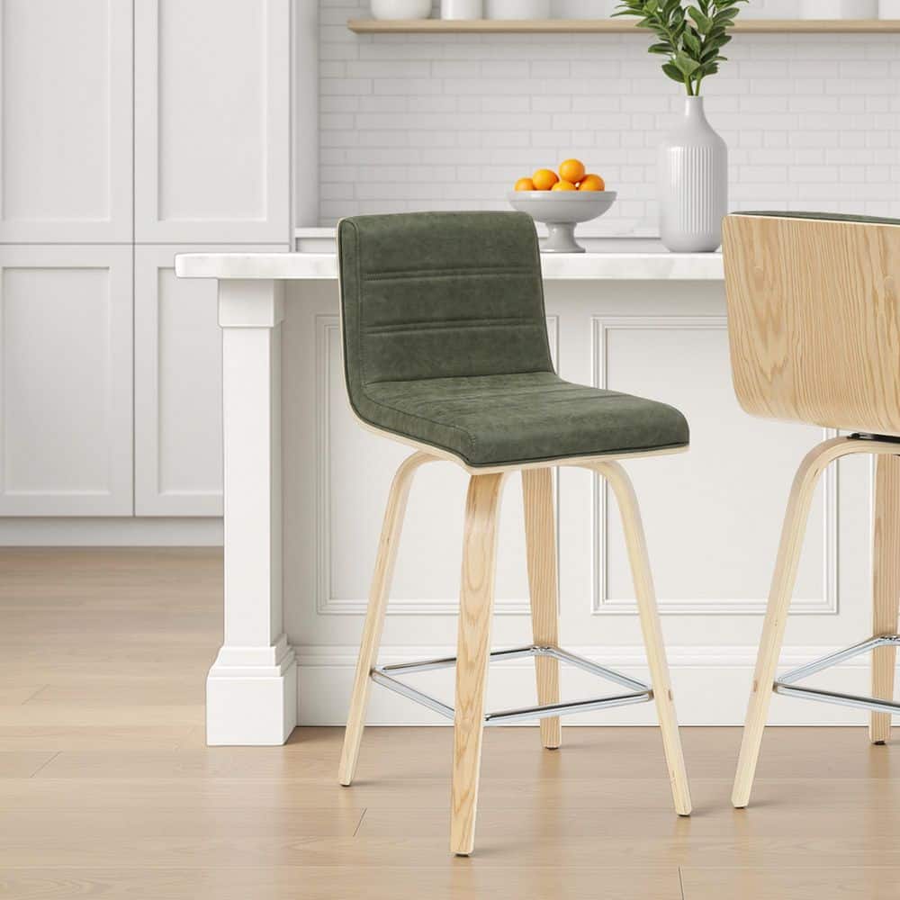 Vienna 35.5 in. H Swivel Counter Height Vintage Green Square Back Wood Bar Stool with Faux Leather Seat Set of 2 price history on PriceWatchPro