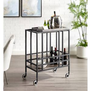 Inspired Home Mako Black/Walnut Bar Cart with Removable Serving Tray ...