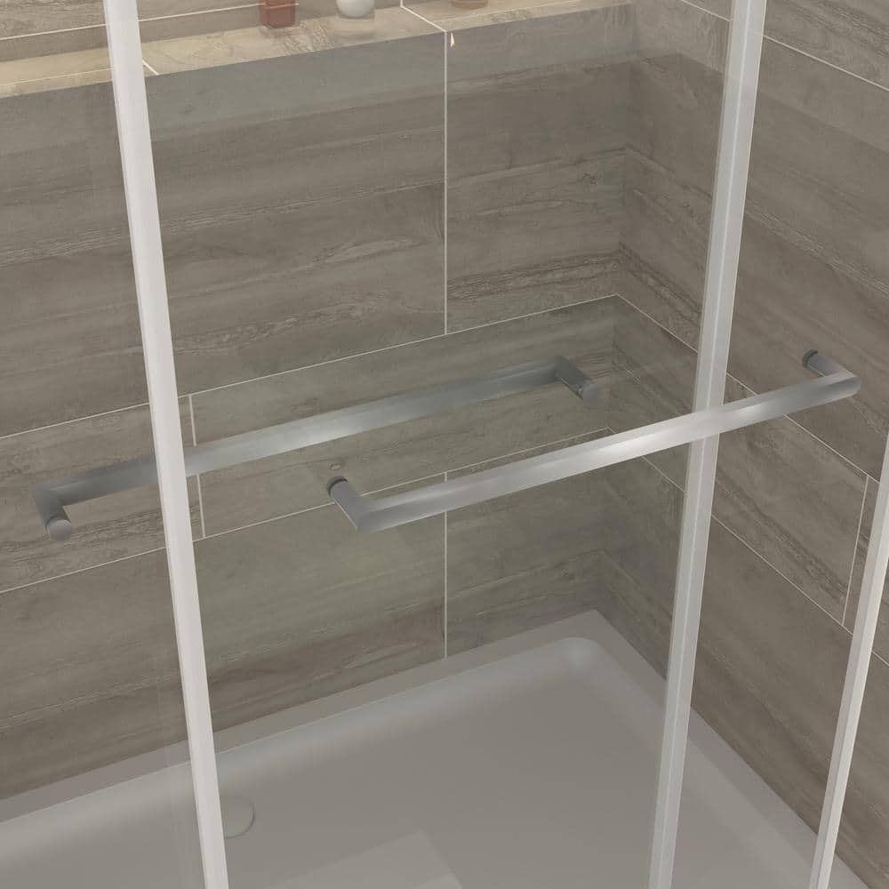 73 in Brushed Silver Frameless Double Sliding Shower Door