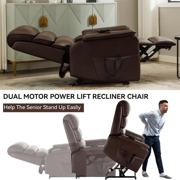 34.64 in. W Brown Leatheraire Power Lift Recliner Chair with Power-Remote, Heat Massage and Heavy Duty Motion Mechanism