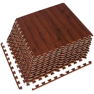 Mahogany Wood Grain Floor Mats Foam Interlocking Mats 24 in. x 24 in. (12 Tiles)