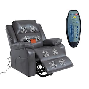 Faux Leather Power Lift Recliner Chair with Massage, Remote, Footrest, Studded and Tufted Detailing, Side Pocket - Gray