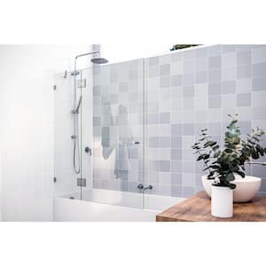 51 in. W x 58.25 in. H Frameless Glass Hinged Tub Door in Chrome with Handle