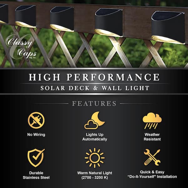 Classy Caps 4-in x 4-in 5-Lumen 1-Watt Black Solar LED Outdoor Post Cap Light (5000 K)