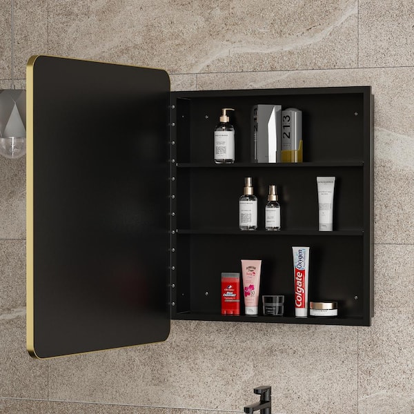 Aosspy 24 in. W x 30 in. H Medium Rectangular Gold Aluminum Alloy Framed Recessed/Surface Mount Medicine Cabinet with Mirror